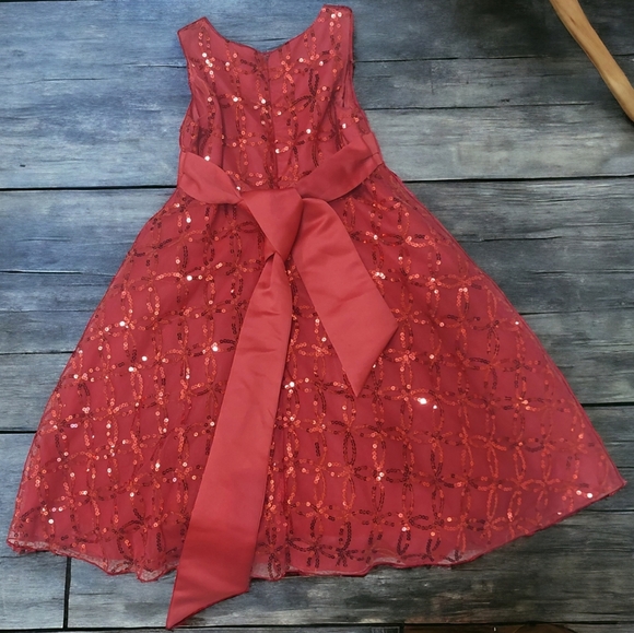 Girls Holiday Dress Candy Apple Red A-line Christmas Event Sequined Formal Sz 5 - Picture 2 of 5